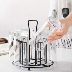 Tabletop Metal Glass Stand, 6 Mug Storage Rack, Metal Cup Drying Rack Shelf, Cup Hanging Drainer, Upside Down Cup Drain Rack, Countertop Cup Holder for Bottle, Glass, Mug, Non-Slip Mugs Bottles Organizer For Kitchen