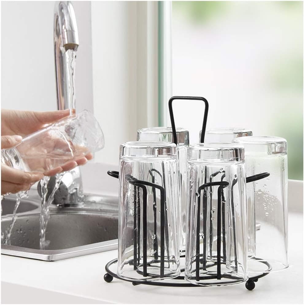 Tabletop Metal Glass Stand, 6 Mug Storage Rack, Metal Cup Drying Rack Shelf, Cup Hanging Drainer, Upside Down Cup Drain Rack, Countertop Cup Holder for Bottle, Glass, Mug, Non-Slip Mugs Bottles Organizer For Kitchen