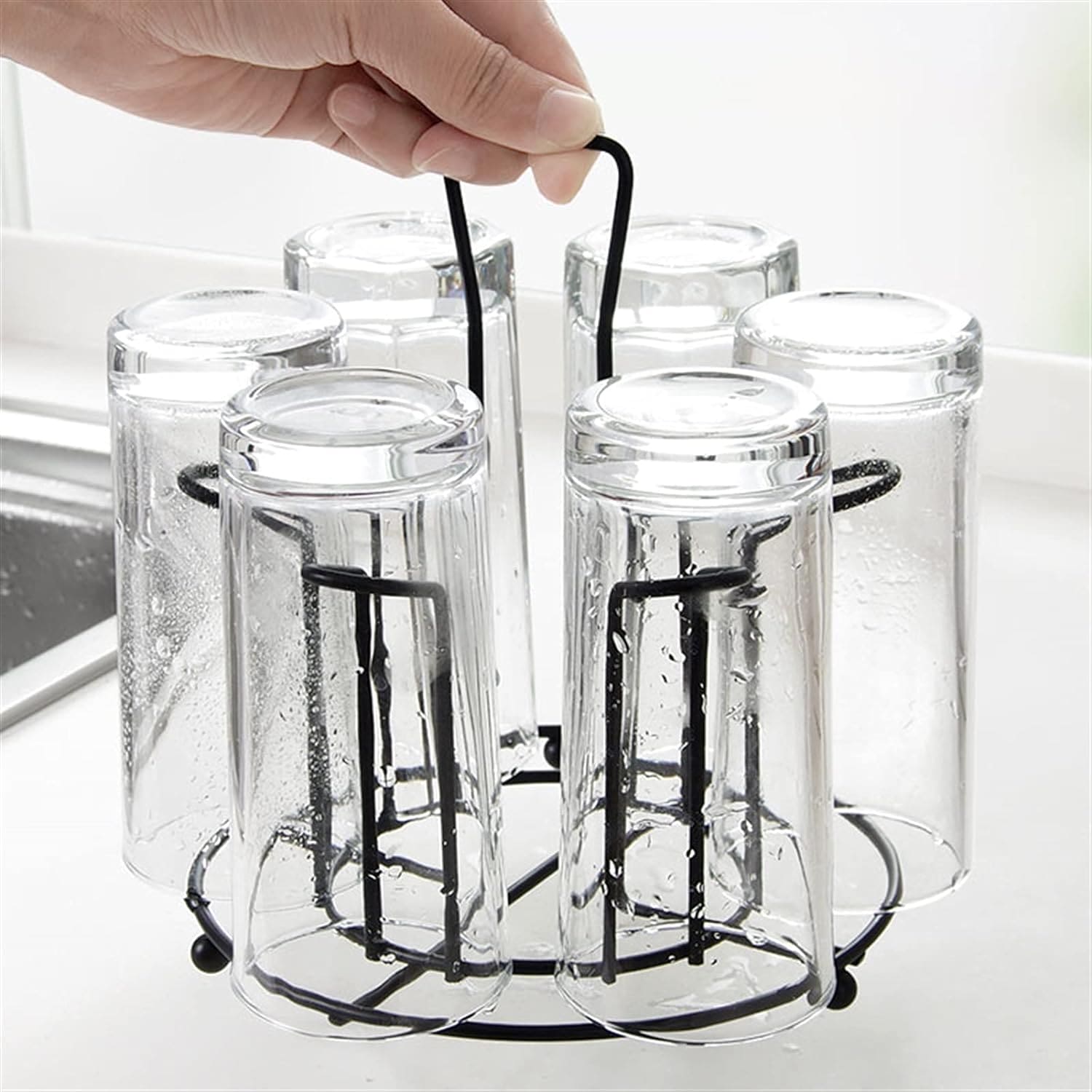 Tabletop Metal Glass Stand, 6 Mug Storage Rack, Metal Cup Drying Rack Shelf, Cup Hanging Drainer, Upside Down Cup Drain Rack, Countertop Cup Holder for Bottle, Glass, Mug, Non-Slip Mugs Bottles Organizer For Kitchen