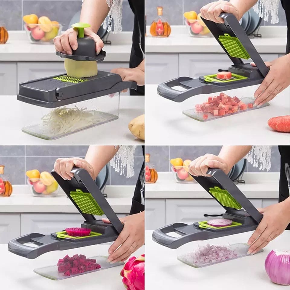 8 In 1 Vegetable Cutter With Container, Mandolin Slicer Vegetable Cutter, Hand Held Food Chopper, Fruit Slicer Grater Shredders Drain Basket Slicers