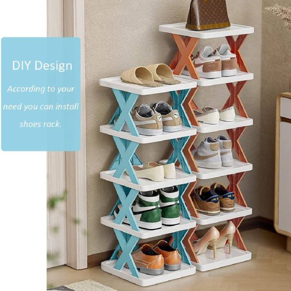 New Arrival Stackable Shoe Rack Multi-layer Storage Shoes Shelf Box Plastic Space Saving Cabinet Shoes Organizer For Entry(5 Layer Random Color)